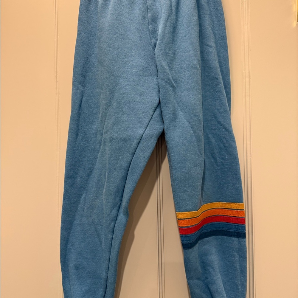 Aviator Nation Blue XS Sweatpants with Rainbow Stripe